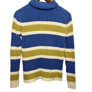Vintage Y2K Preppy Academia Teacher Roll Neck Rib Knit Sweater Blue Size Small